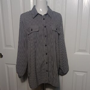 Notations Black and White Striped Blouse With Functional Breast Pockets